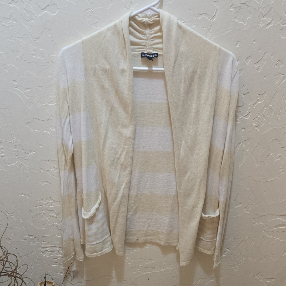 3/$10 Express Women's Cream and White Open Cardigan
